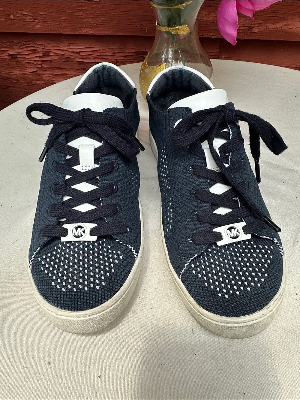 Michael Kors Blue and White Knit Lace-Up Sneakers